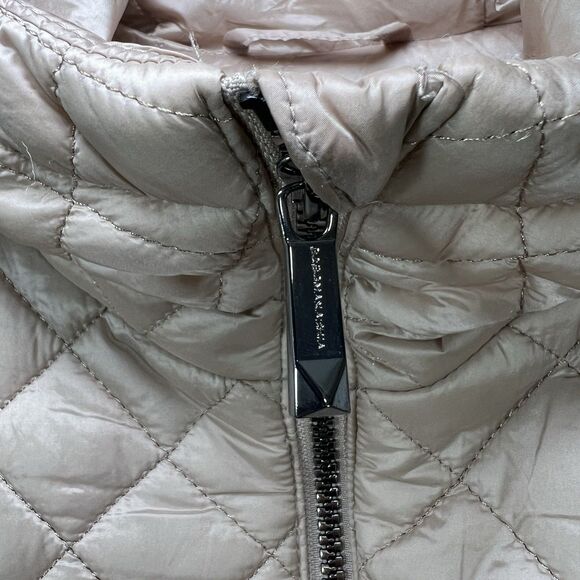 BCBG Maxazria Full Zip Quilted Puffer Jacket Womens Large Metallic Tan Hooded - Picture 5 of 16